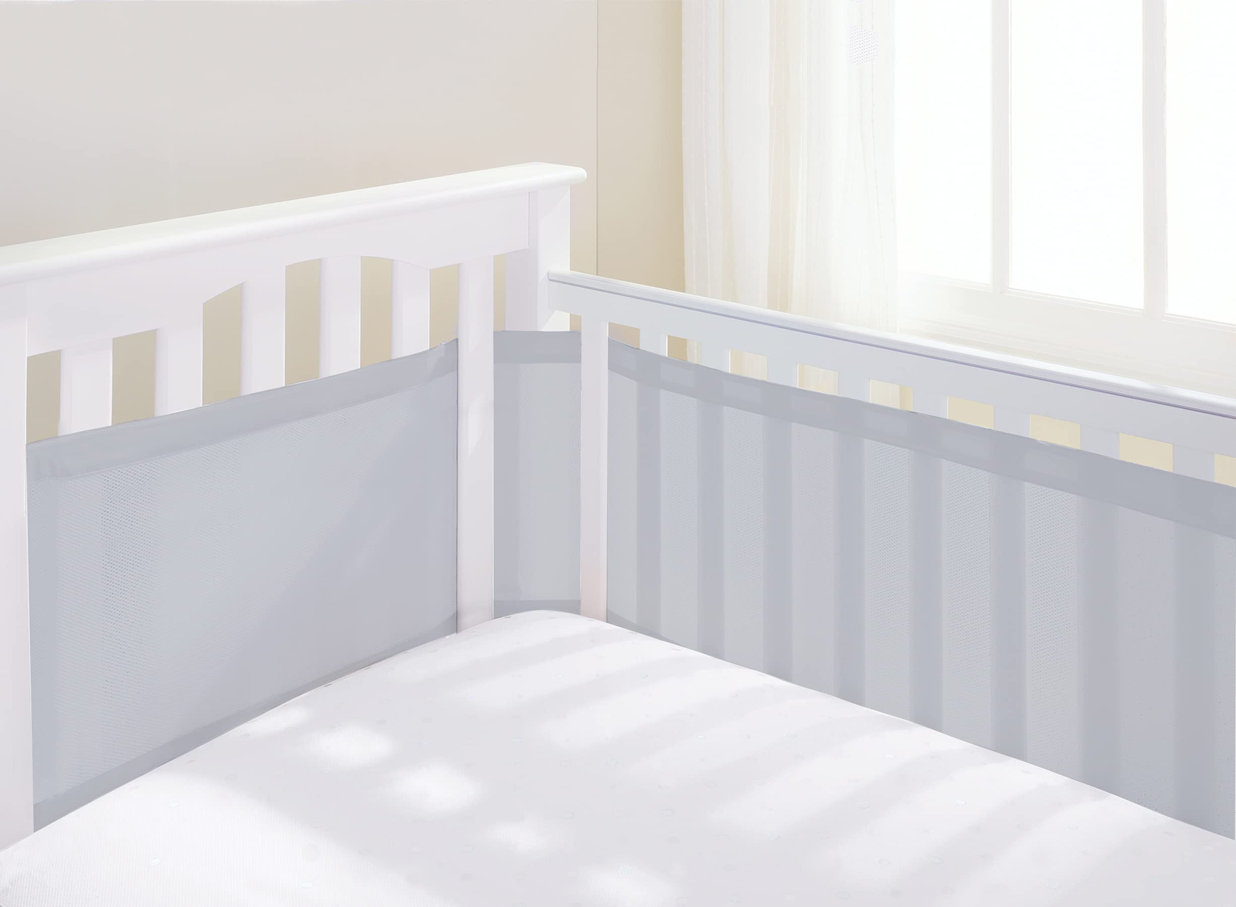 AirflowBaby, Essential - Fodera in rete traspirante da 2 mm, per culle con materasso da 120 x 60 cm o 140 x 70 cm, grigio, altezza 35 cm, 4 lati, alternativa al paracolpi a strato singolo non