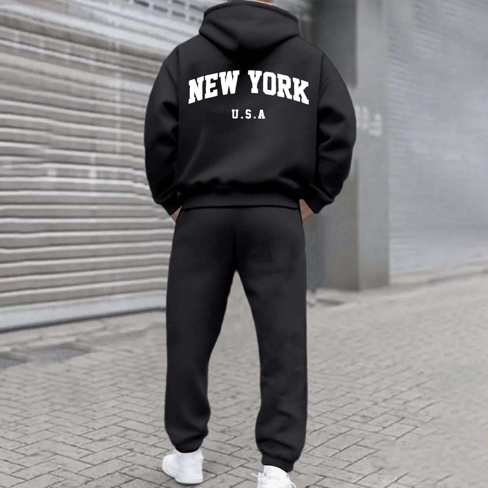 Tuta da jogging uomo 2 pezzi con cappuccio Y2K Hip Hop Fitness