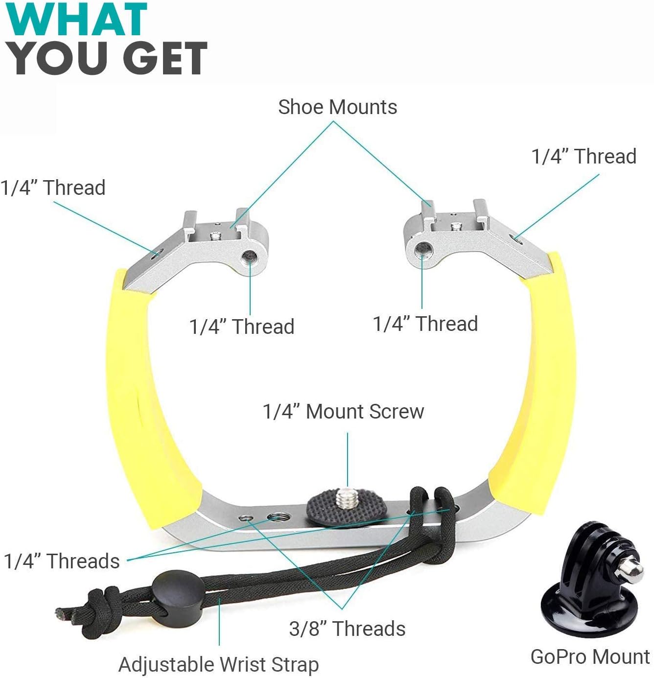 Weekly Top Sale Movo GB-U70Y Underwater Diving Rig for GoPro Hero with Cold Shoe Mounts, Wrist Strap - Works with HERO3, HERO4, HERO5, HERO6, HERO7, HERO8, and Osmo Action Cam - Scuba GoPro Accessory (Yellow)
