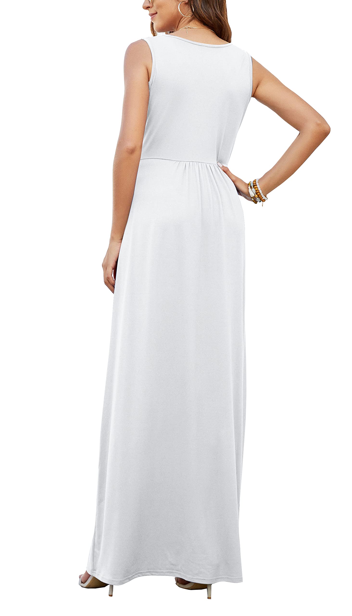AUSELILY Abito Lungo Senza Maniche Allentato Senza Maniche Estivo Tinta Unita da Donna Abito Lungo Casual con Tasche