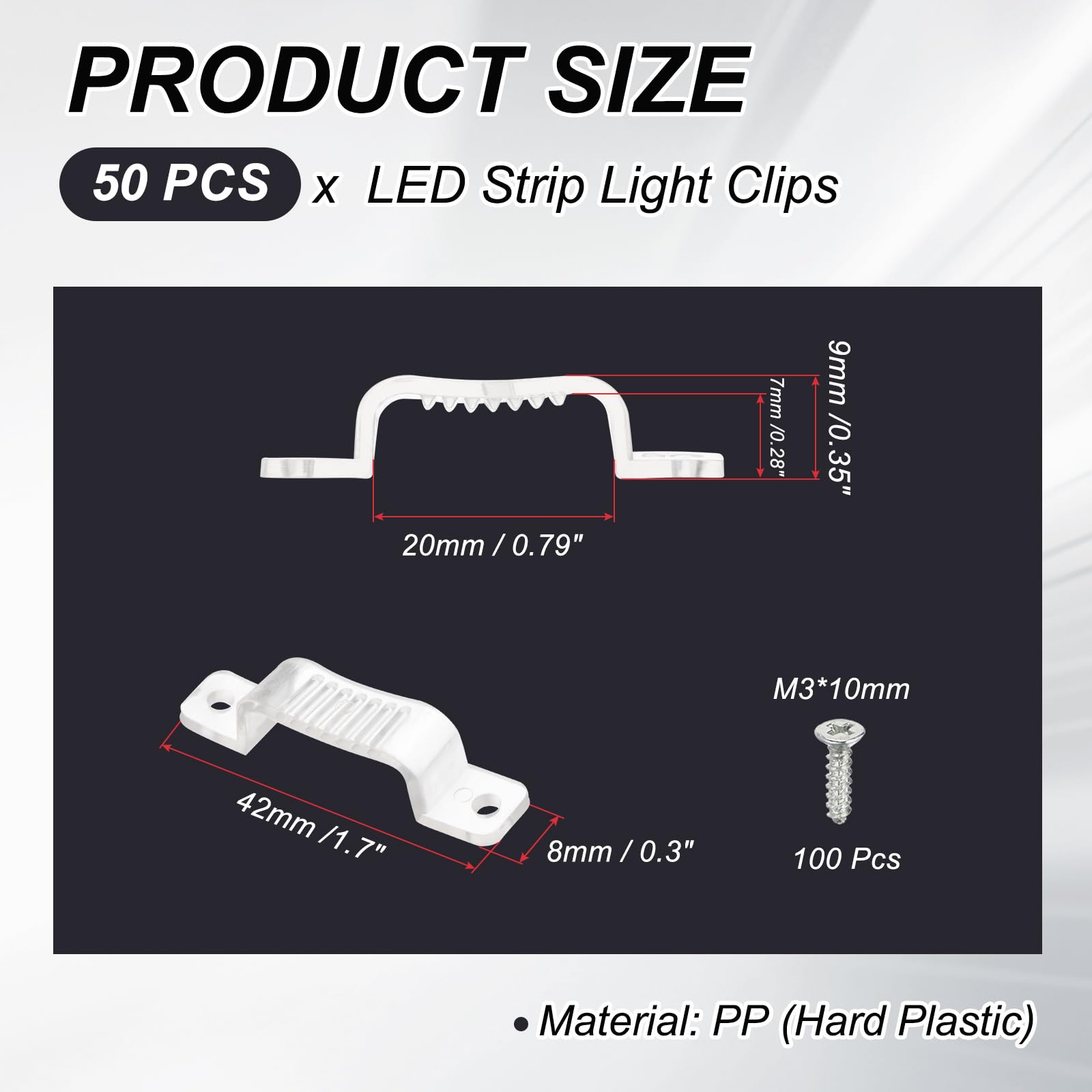 PATIKIL LED Strip Light Clips, 50 Pack Mounting Bracket Soft Fixing Clips Clamp Holders with Screws for 20mm Wide 3528/5050 Neon RGB Light Cable Ribbon, Transparent — Amazon image 2