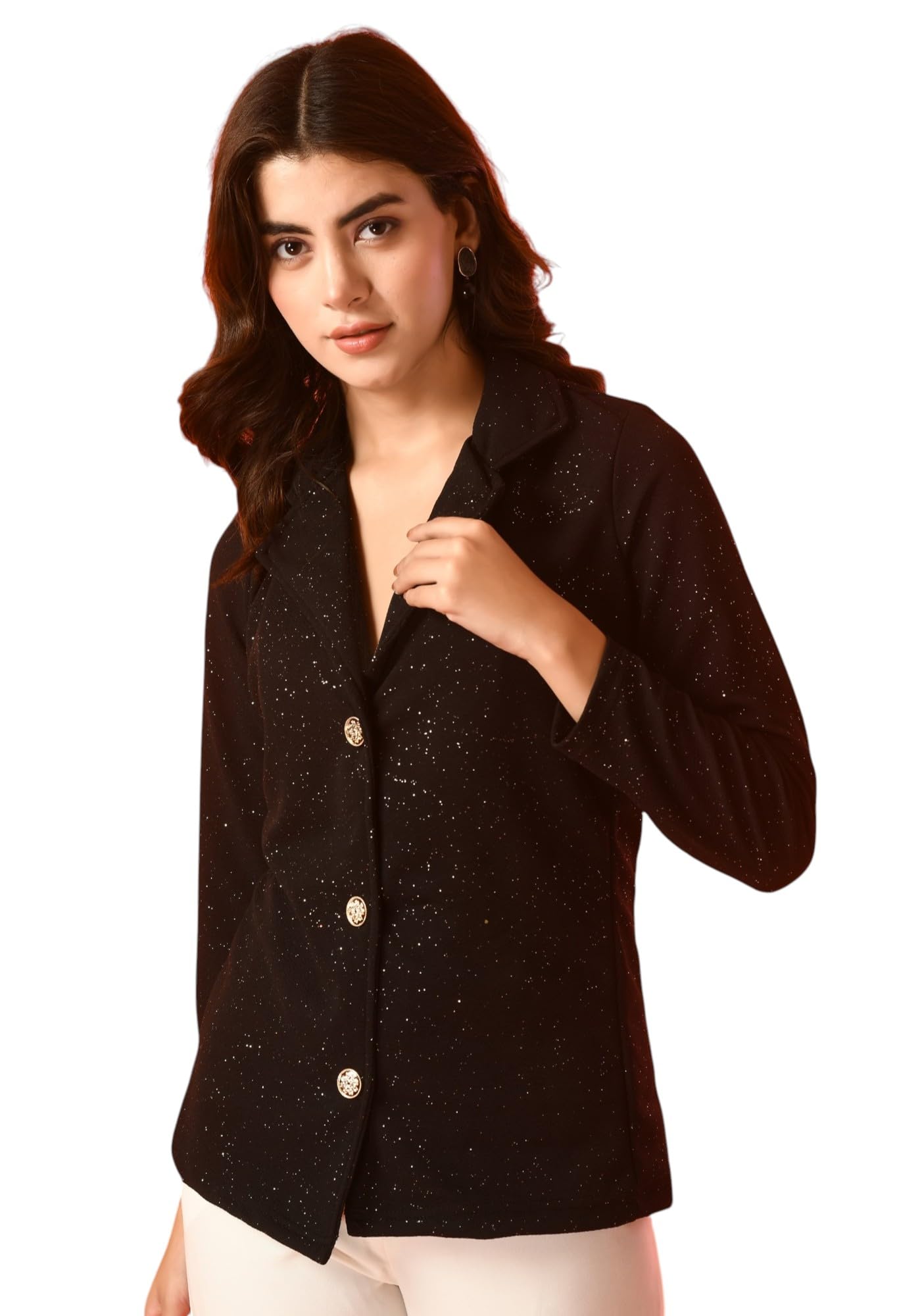 Women's Sparkle Embellished Burgundy Blazer Jacket - Slim Fit-image-6