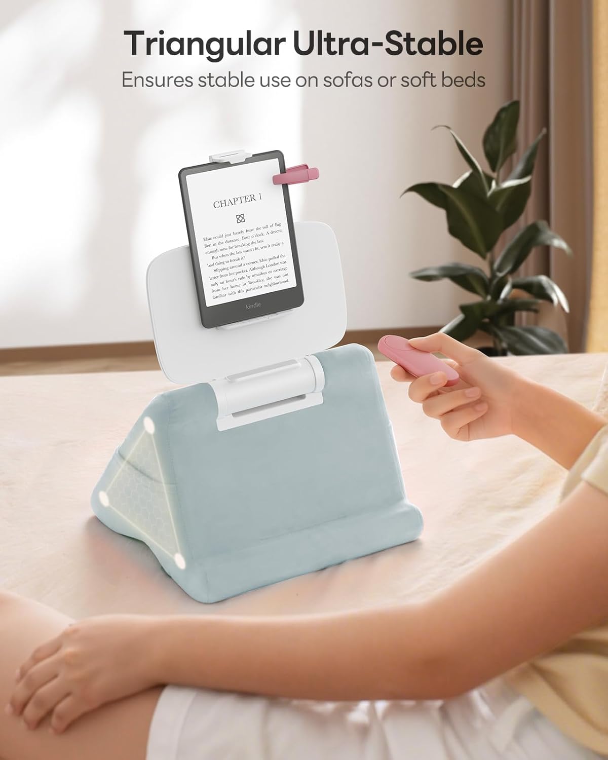 SAIJI Tablet Pillow Stand - iPad mini Kindle Holder for Lap in Bed, with Lifter & Angle Adjustable Multi-Function Clip for 4-13" Tablets, Blue