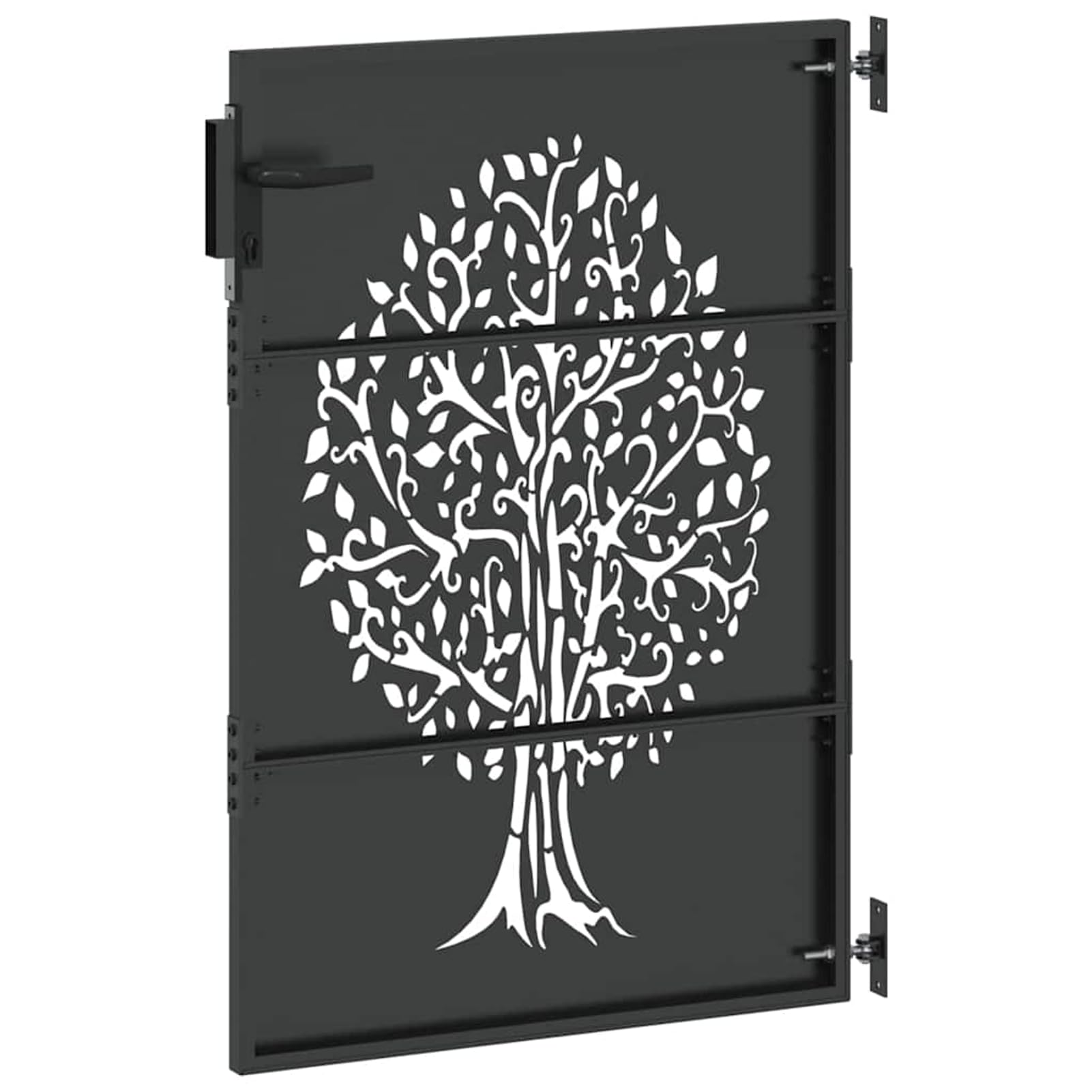 Cancello da giardino nero, 85 x 150 cm, in acciaio verniciato a polvere, con motivo tagliato al laser, resistente alle intemperie e alla ruggine, per giardino e terrazza
