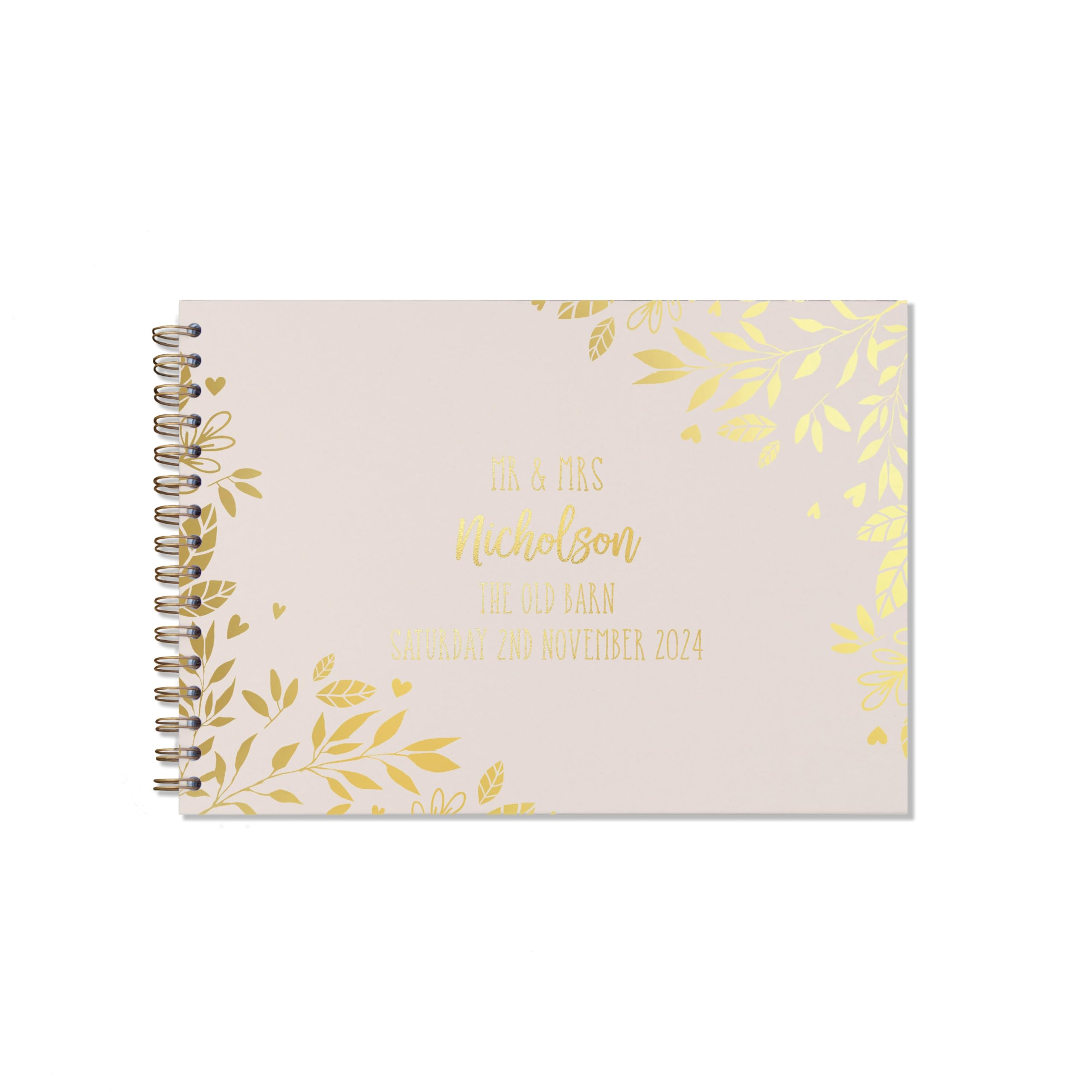 "Manta Makes Wedding Guest book personalised gold foil 26 colour choices A5 or A4, signing book wedding decorations for wedding reception, wedding books for guests to sign (A4, Champagne)"