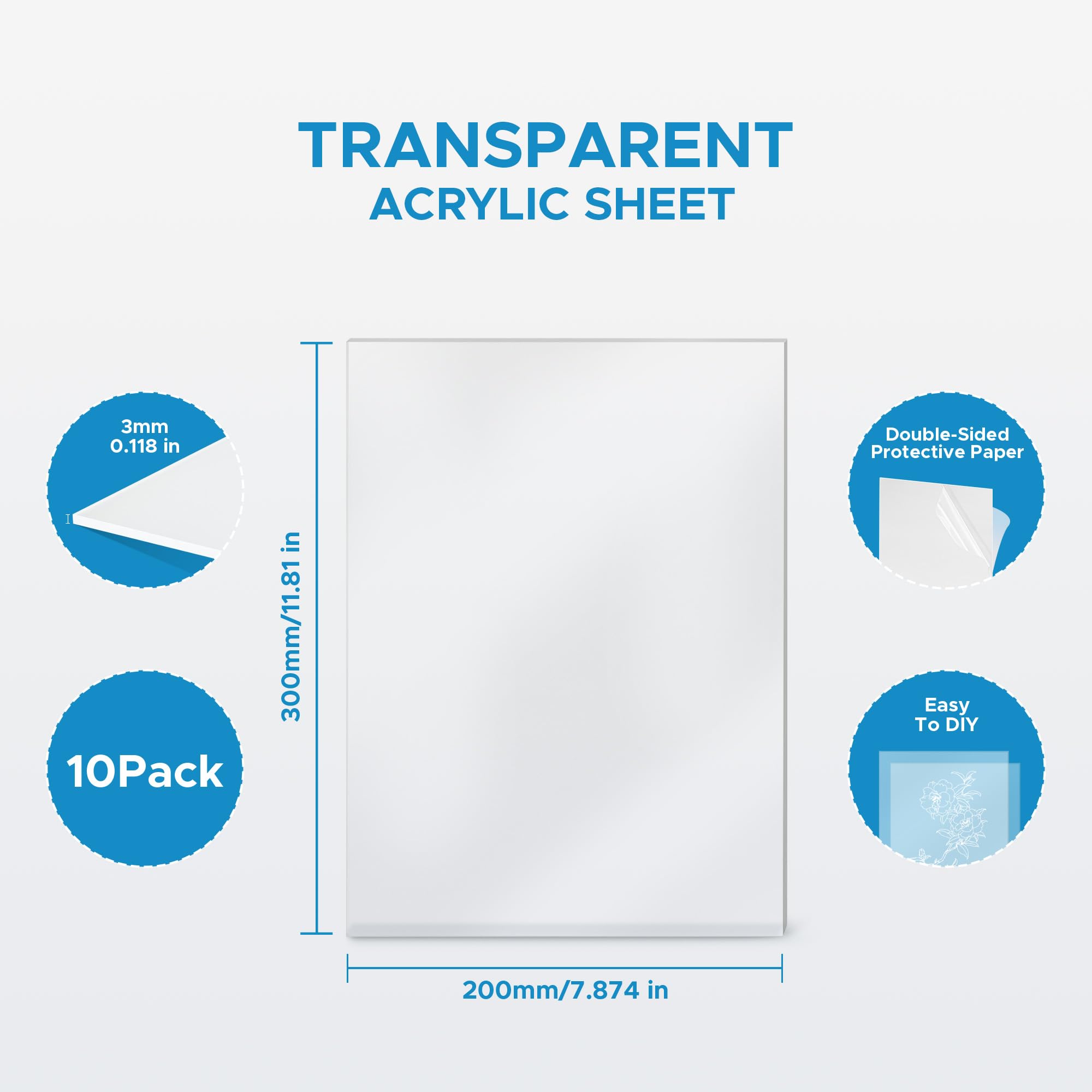 Clear Acrylic Sheets - 10 Pack for DIY & Laser Engraving -4 Clear Acrylic Sheets - 10 Pack for DIY & Laser Engraving -4