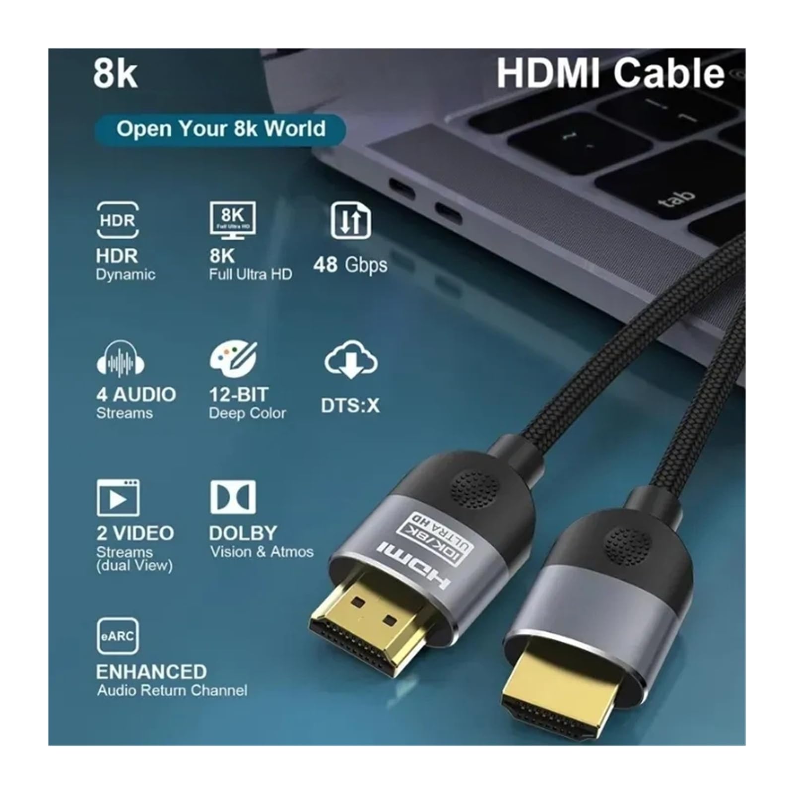 Cavo HDMI 2.1 8K A 60 Hz (4K A 120 Hz, 48 Gbps, EARC, HDR) - Compatibile Con RTX 3080/PC/Laptop/TV Box/PS5, For Giochi/visualizzazioni UHD(HDMI 8K-2PACK,2M)