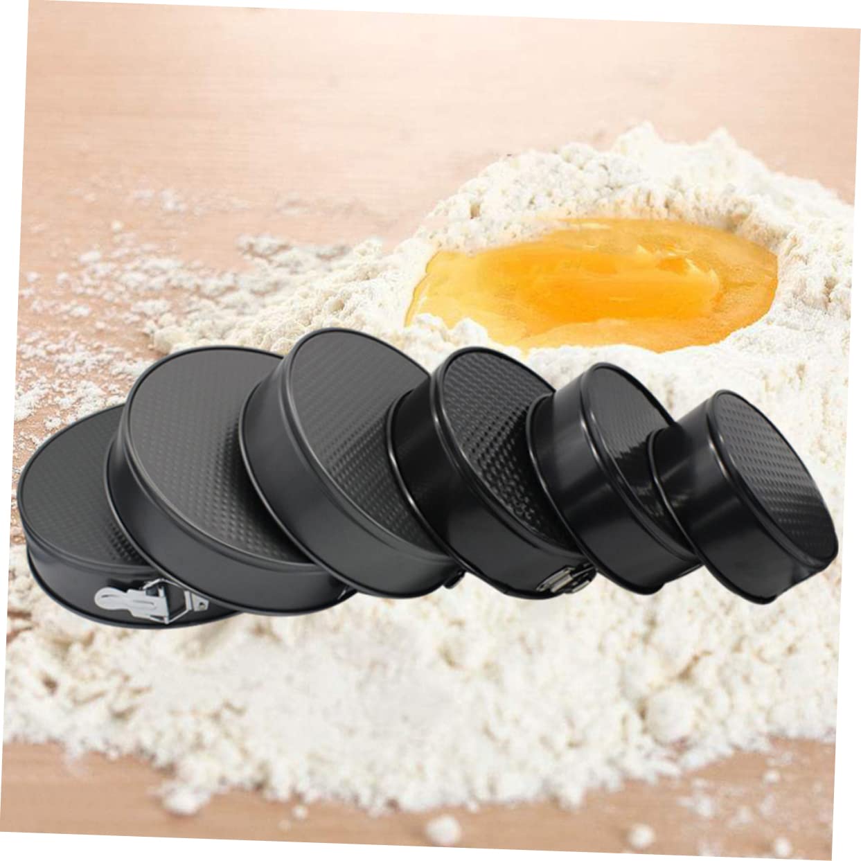 DECHOUS 6pièce Moules à Cake Ronds Antiadhésifs Acier Avec Fond Nid Abeille Pour Pâtisserie Pour Maison Fête Mariage Noir