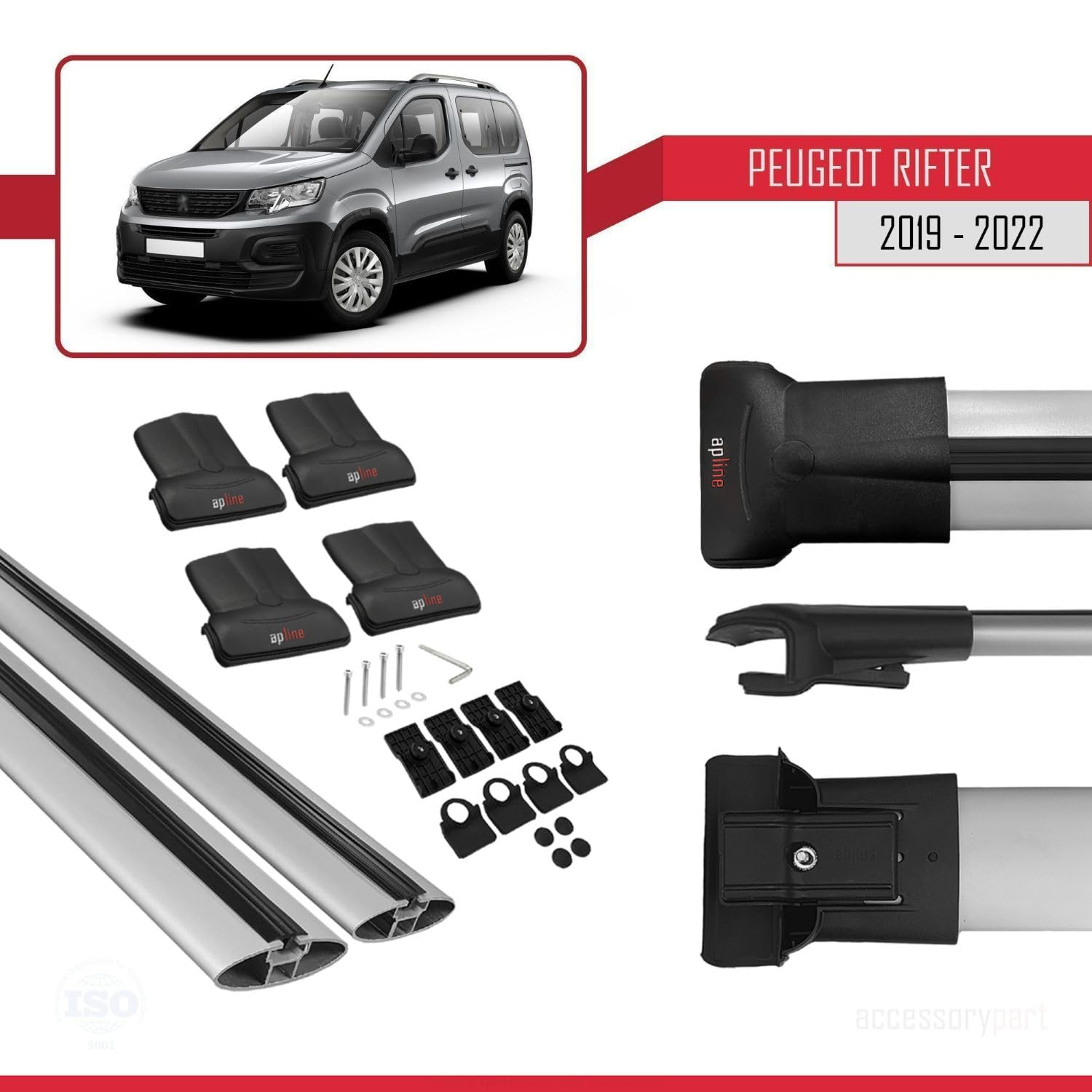 Compatible con Peugeot Rifter 2019-2022 FLY Model Barras de Techo Auto Portaequipajes Barras Transversales Gris Aluminio 2 Barras