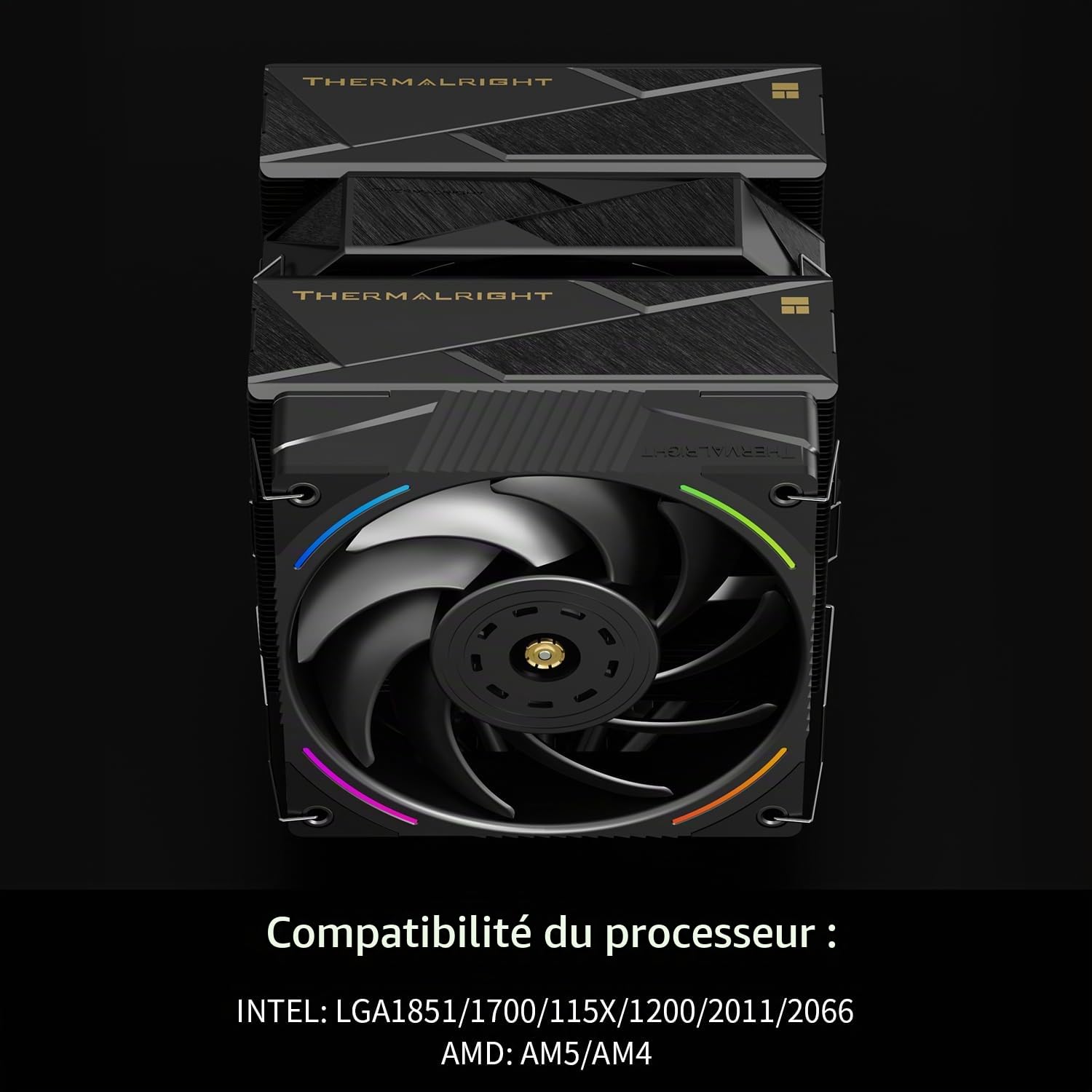 TR-Royal Pretor 130 Ultra Black Refroidisseur CPU, 7 caloducs Refroidisseur CPU-Kühlung, couvercle supérieur noir brossé, pour Intel LGA115X/2011/1700/1851, plateformes AM4/AM5, Double tours et