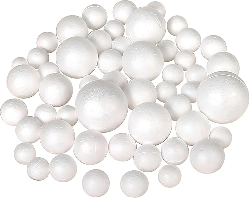 Ayfjovs 50 bolas de espuma de 5 tamaños, bolas de espuma para manualidades, bolas de poliestireno blanco, bolas redondas lisas, manualidades para el