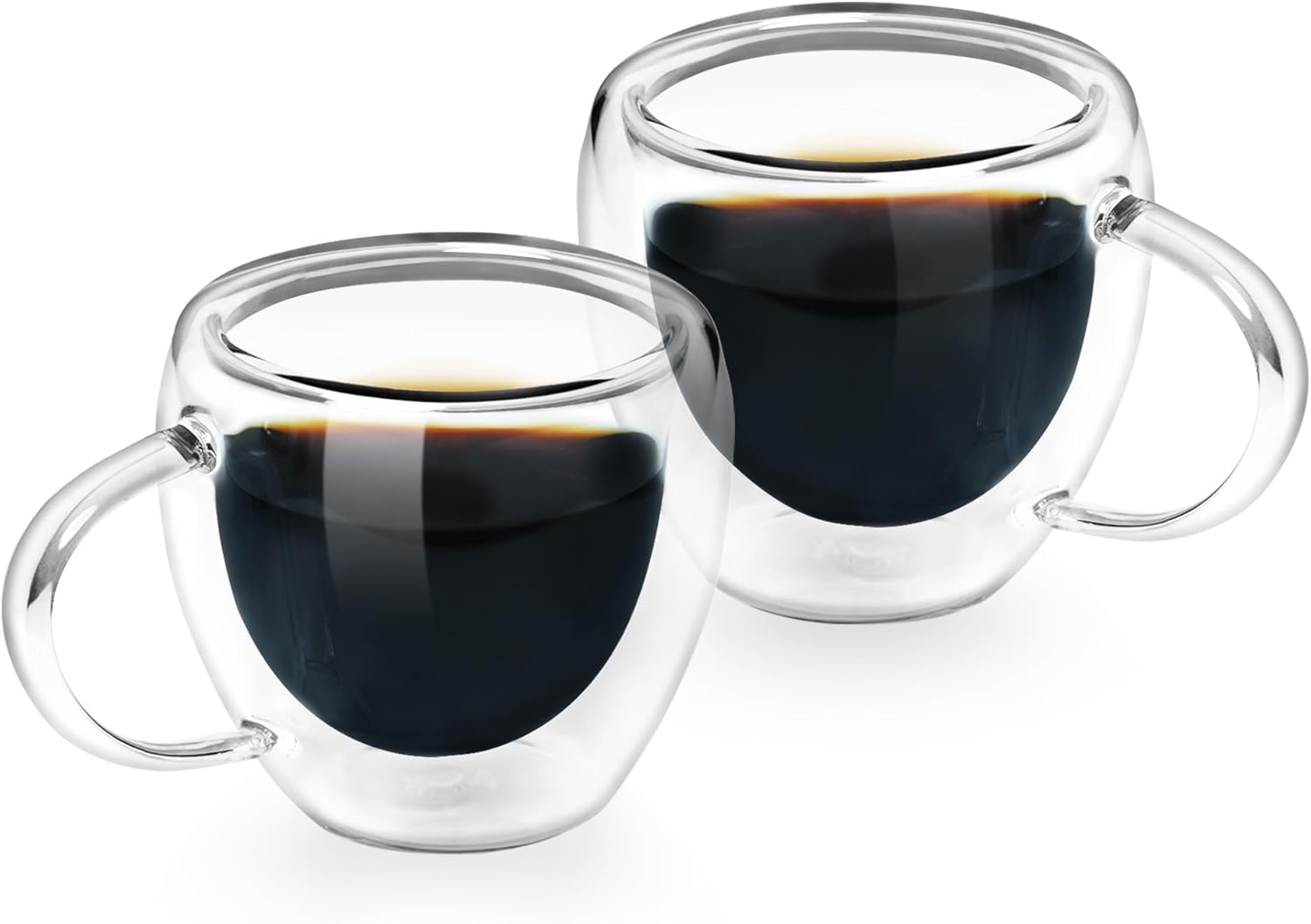 BSDPRFE 2.5 Oz Double Walled Glass Coffee Mugs with Handle Espresso Shot Glasses,Double Wall Insulated Espresso Mugs,Tazas de Cafe Expreso,Microwave Dishwasher Safe,Suit for Espresso Machine Set of 2
