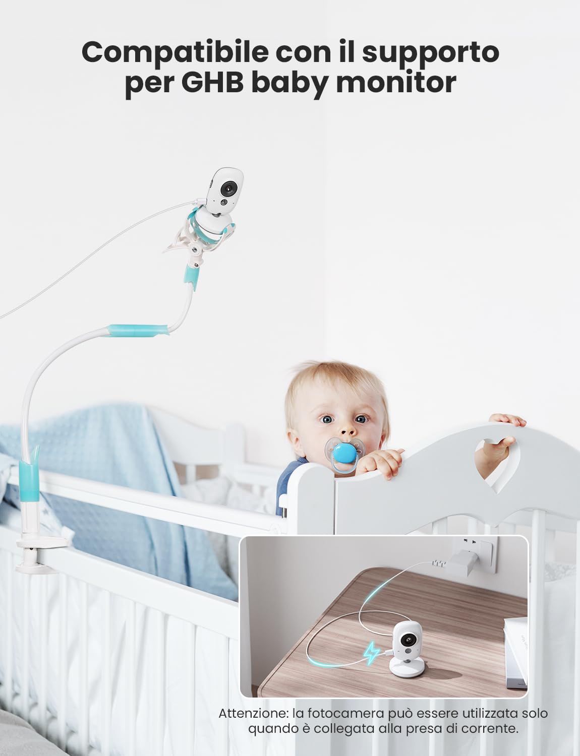GHB Baby Monitor Video e Audio 3.2'', Telecamera Bambini con Monitor 1000mAh, Visione Notturna, Rilevamento Temperatura, Interfono Bidirezionale, VOX