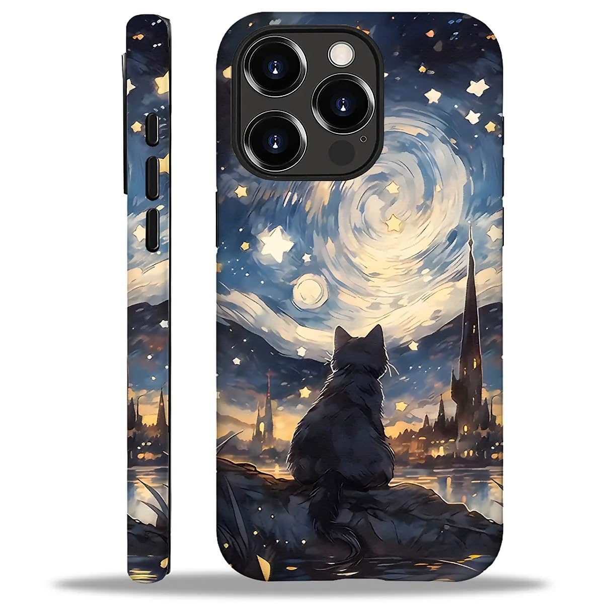 SmaMZ for iPhone 16 Pro Case, T2 Cat Starry Sky Stars Shockproof Rugged Cover Dual Layer Soft TPU Hard PC Bumper Case Design for iPhone 16 Pro