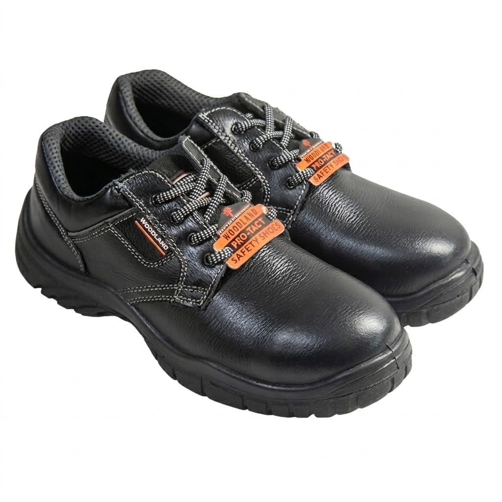 Wood-land Defender Tango Leather Safety Shoes for Men | Oil & Fire Resistant, Anti Slip with Comfortable Grip | Waterproof, Lightweight, Antistatic PU Single Density with Steel Toe Safety Shoe | Black-image-47