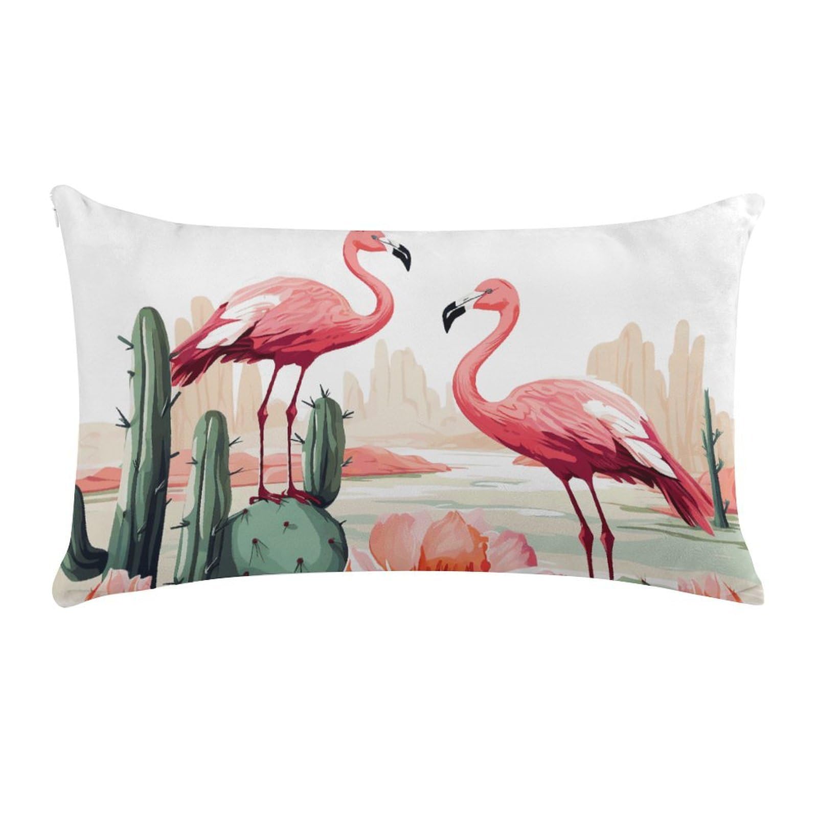 Cactus Flamingo Rose Flowers Pillow Cases for Sofa, Super Soft Plush Pillow Cover with Zipper, Luxury Cozy Pillow Shams for All Seasons, Lightweight Pillowcases for Bedroom, 12" X 20"