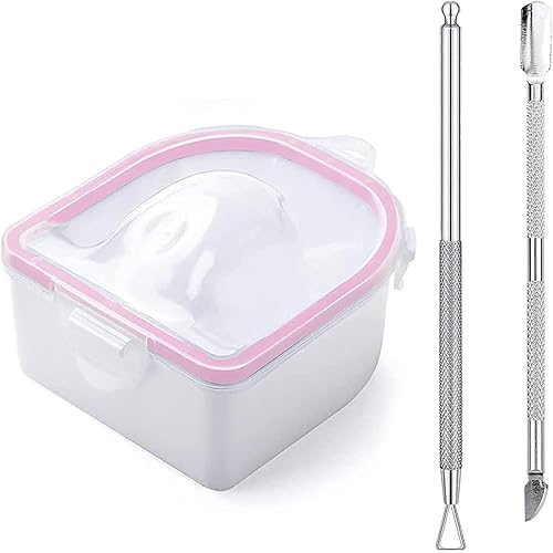 Nail Soaking Bowl, Soak Off Gel Polish Dip Powder Remover Manicure Bowl with Triangle Cuticle Peeler and Stainless Steel Cuticle Pusher Nail Art Tool (Pink-3pcs set)