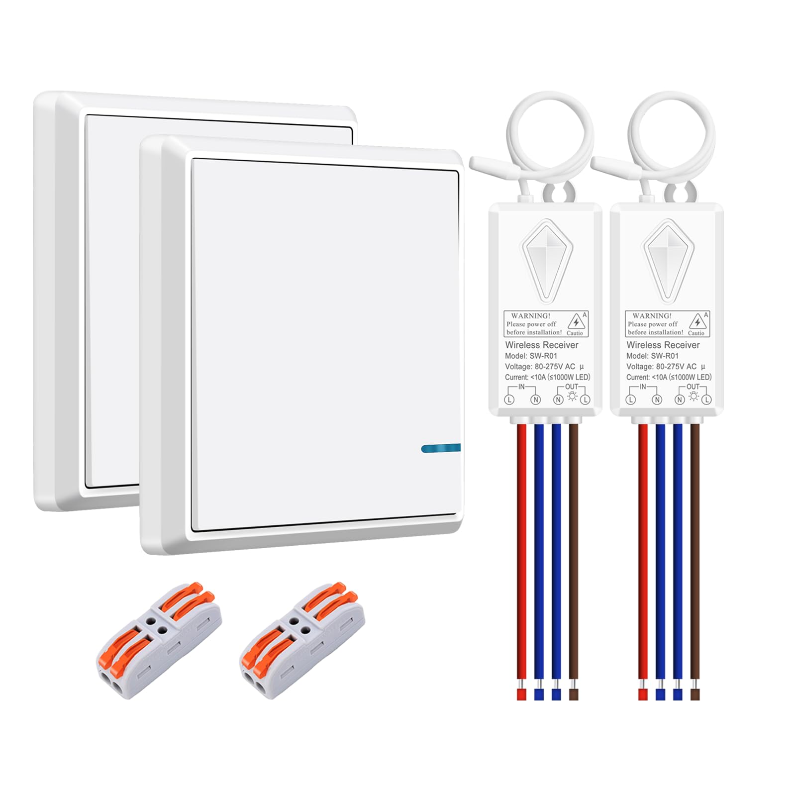 NineLeaf Wireless Light Switch and Receiver Kit 2 Sets,No Wiring