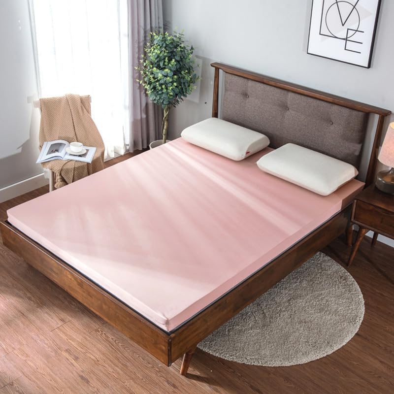 YongXinMY Floor Futon Mattress Cover with Zipper - Solid Color Full Coverage Mattress Protector Washable Dustproof Detachable Zippered Futon Cover for Japanese Tatami Floor Mattress (Pink,150x190cm)