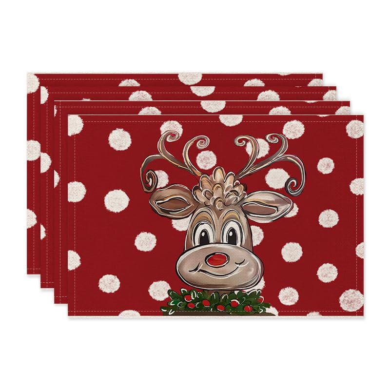 4er Set Platzset Weihnachten Tischset Weihnachten Leinen Platzdeckchen...