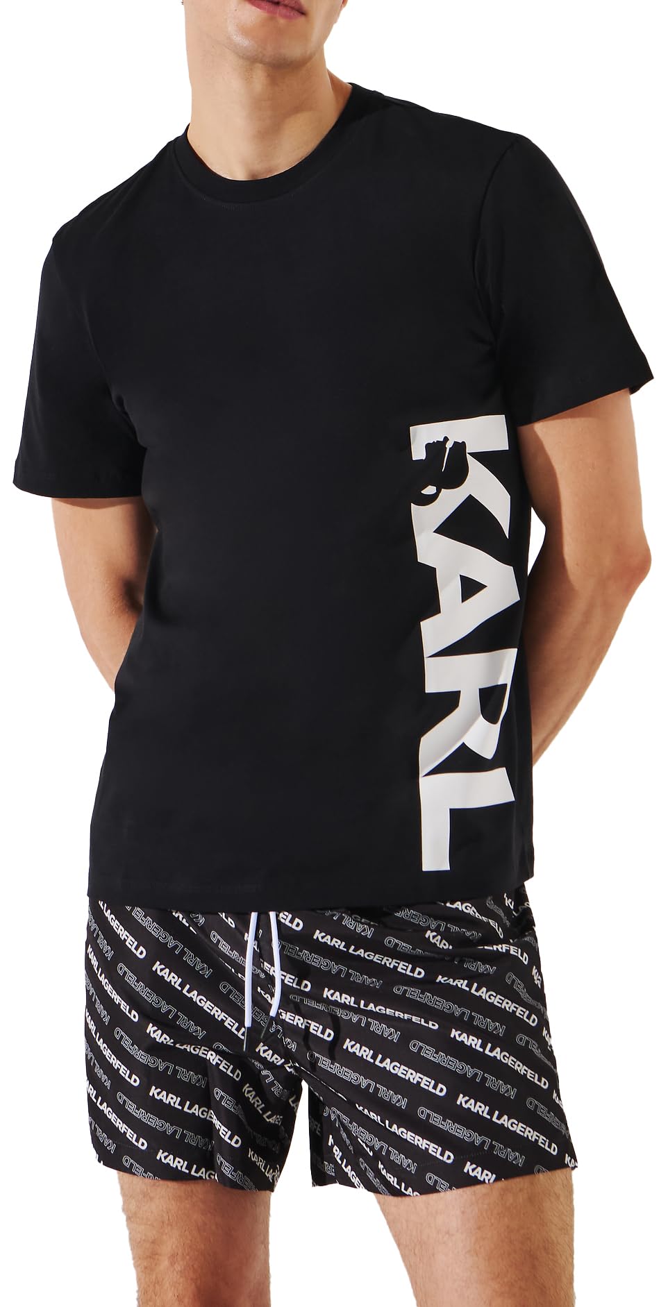 KARL LAGERFELD B.V Men's Lagerfeld Karl Vertical Logo T-Shirt, Black, L