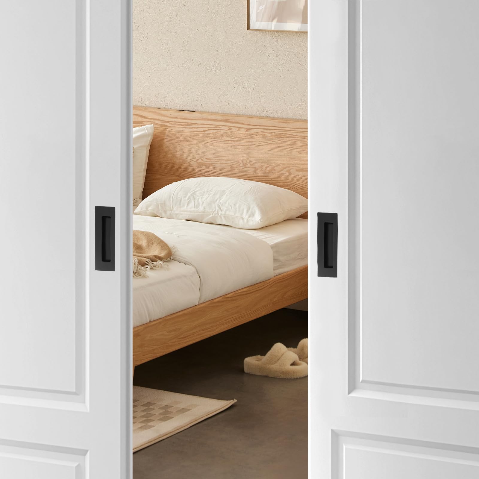 QOPAHI Recessed Sliding Door Handles Matt Black, 150mm Pocket Door Hardware - Image 4