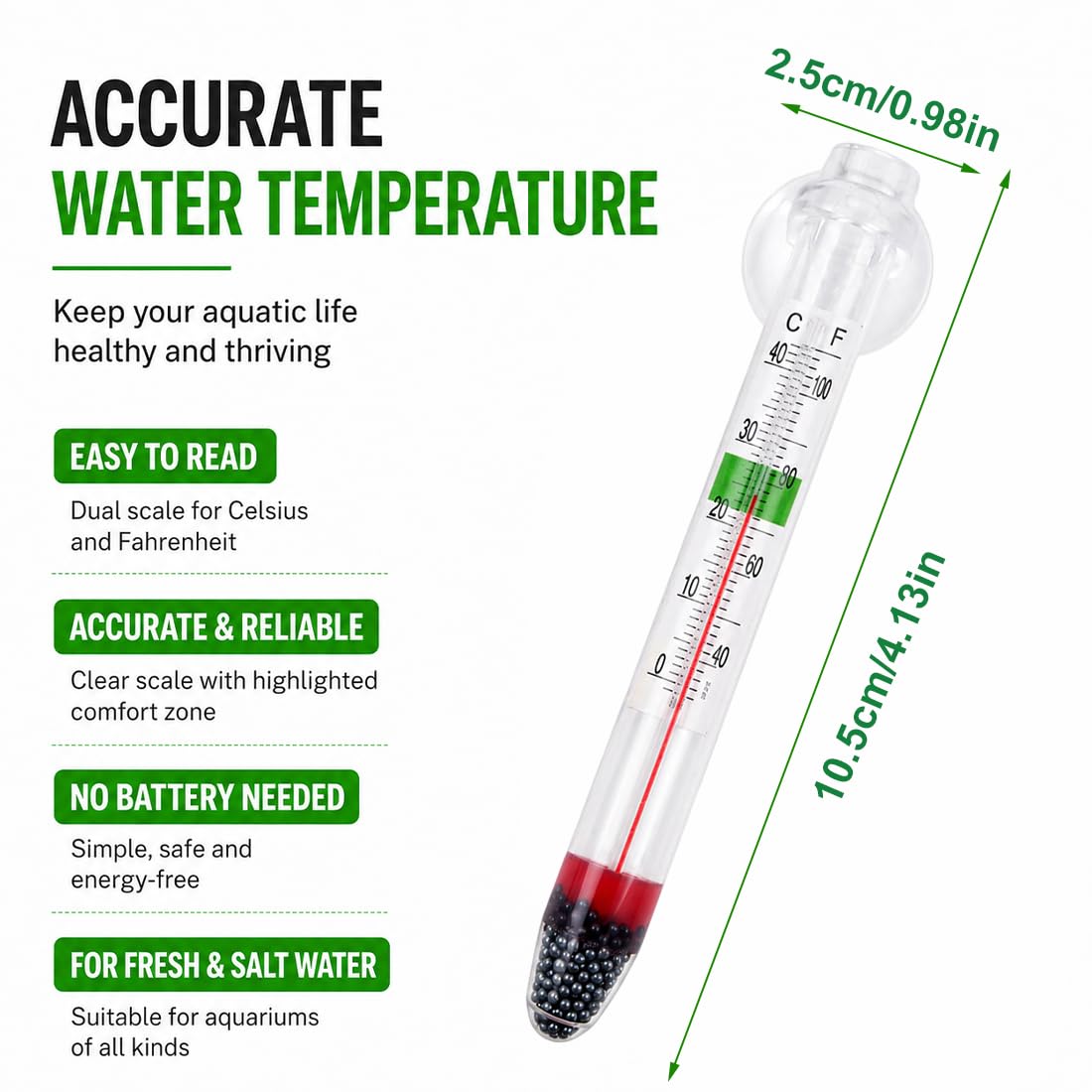 Thermomètre Aquarium à Ventouse, Mesure Précise de Température de l'Eau, pour Aquarium Eau Douce et Salée, Poisson et Reptile, Affichage Clair