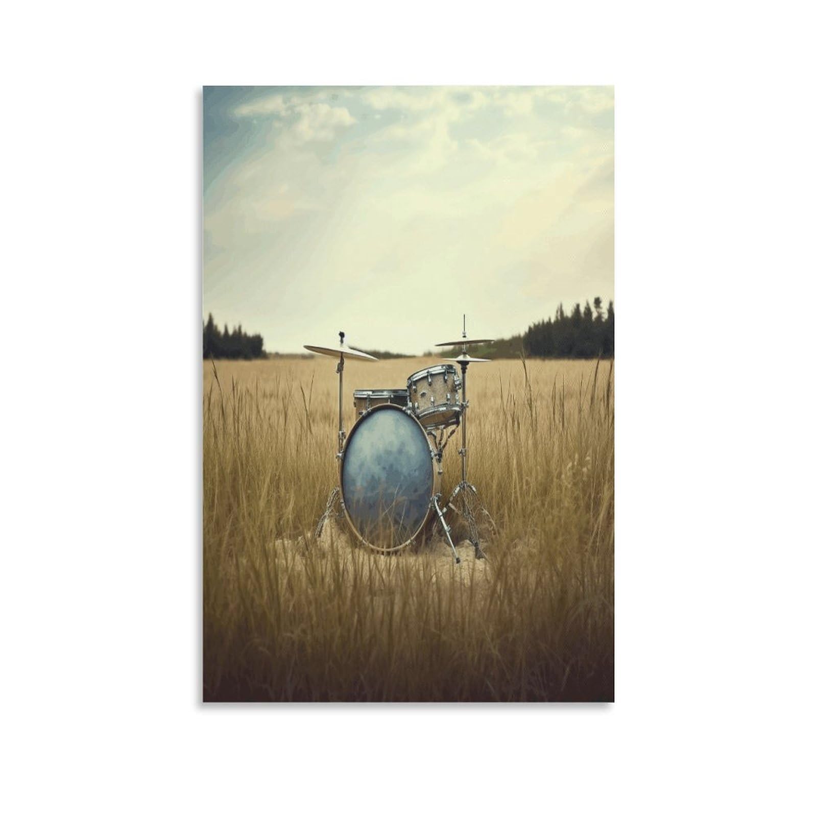 VstaDank Music Drum in Field Canvas Wall Art on Canvas Prints Artwork Exquisite Decor Artwork Hang Wall Picture Hangable Decor Painting Picture Printed Poster Art for Home Decor 08x12inch(20x30cm)