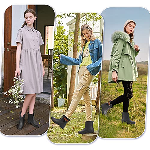 Camfosy Womens regenlaarzen, volledig waterdicht medio kalf Wellington laarzen dames originele hoge platte rubberen… - Image 3