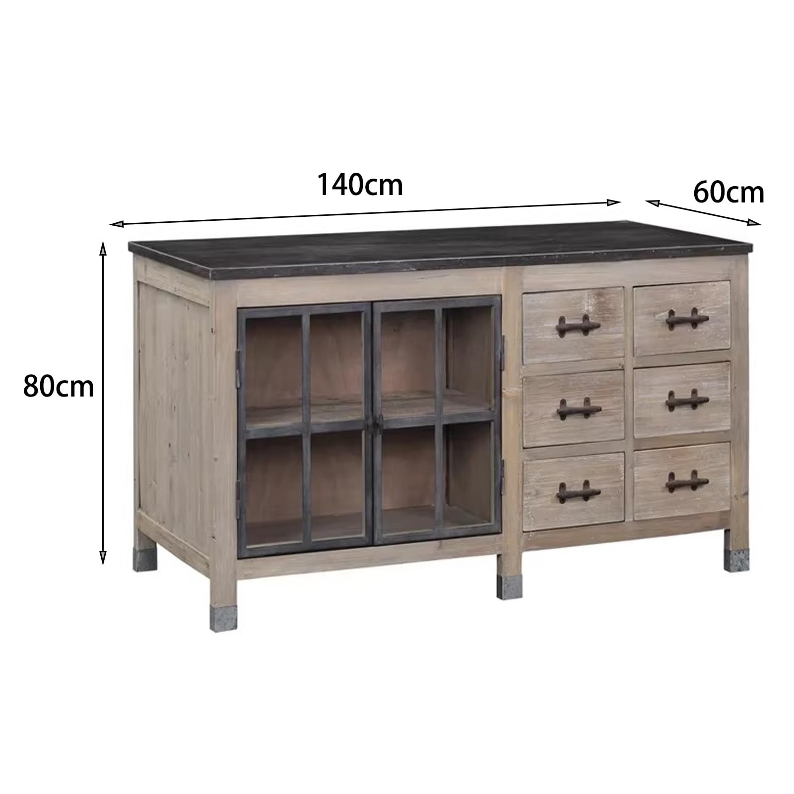 Unité d'îlot de Cuisine Buffet Buffet en Bois avec Portes, tiroirs et étagères, îlot de Cuisine Ferme Rustique