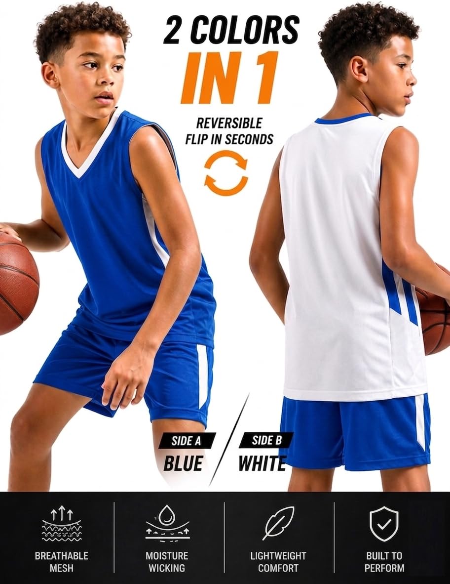 Camisetas de baloncesto atléticas de malla reversible para niños y jóvenes, uniformes de equipo en blanco para deportes
