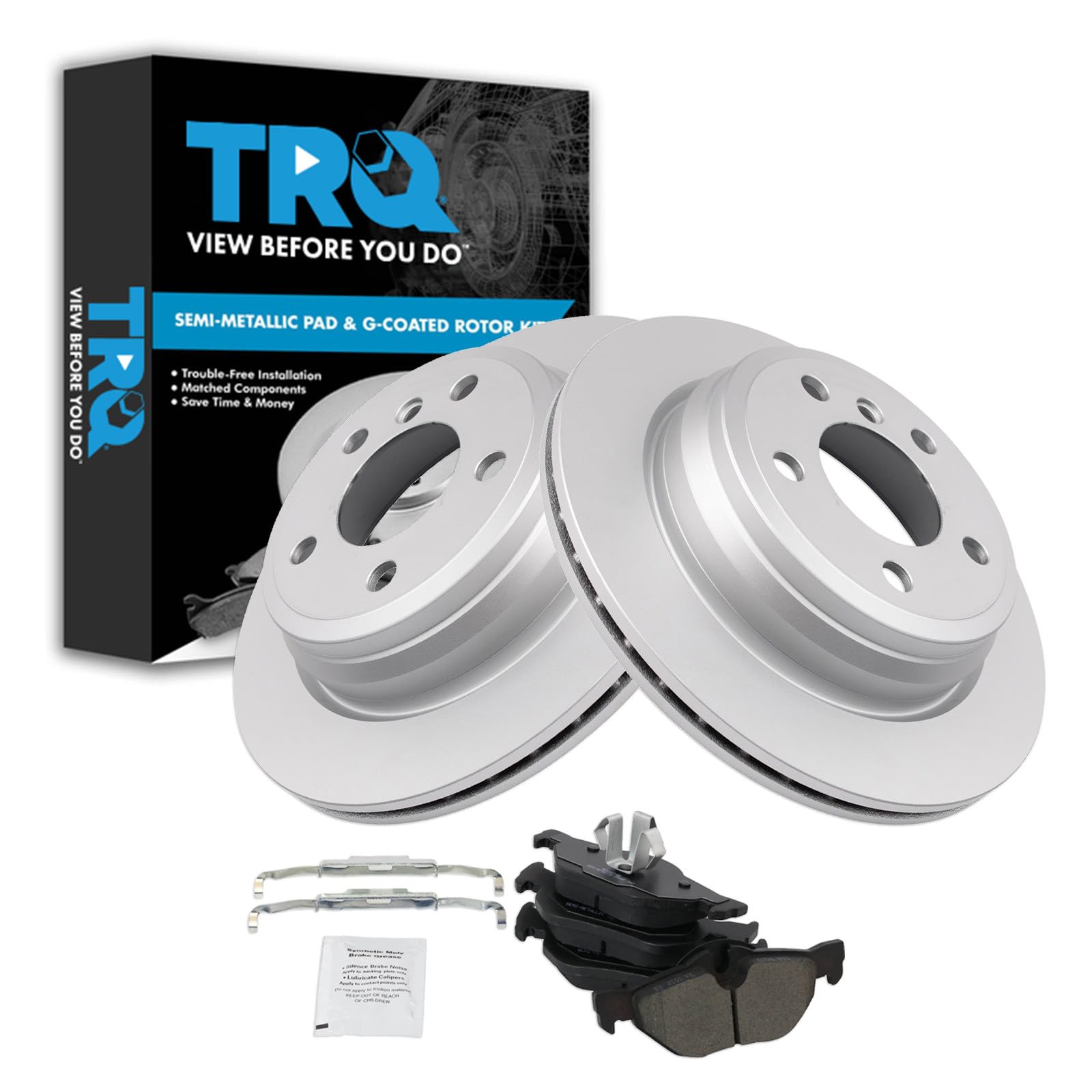 TRQ Rear Brake Pad and Rotor Set Semi Metallic Coated Rotors Compatible with 2013 BMW 328i xDrive 2015 X1