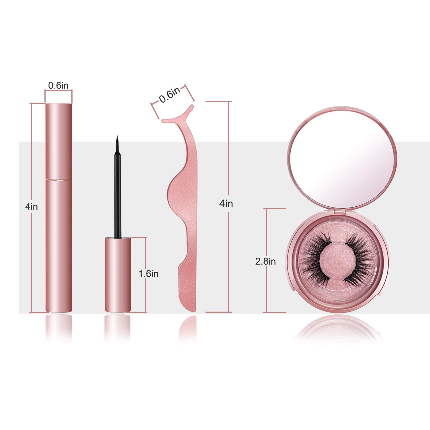 Magnetic Eyelashes, Magnetic Eyeliner, Easier To Use 5 Magnets Magnetic False Lashes Set (Rose gold)