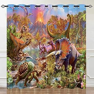 YUANZU Dinosaur Curtains - Wildlife Dino Jungle Animals 3D Print Pattern Eyelet Blackout Room Darkening Window Drapes for Kids Boys Teen Nursery Bedroom Playroom W117cm (46") x D137cm (54") 2 Panels