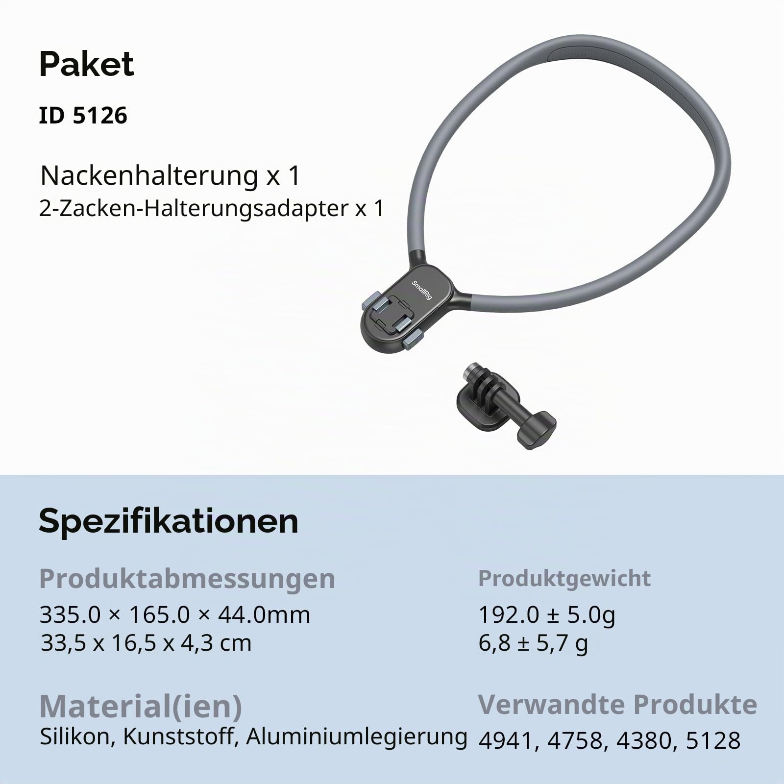 SMALLRIG Magnetische Halshalterung für Actionkameras, Nackenhalterung mit einem klick, für GoPro 13/12/11/10/9, für DJI Osmo 360 Nano/Action 6/5 Pro/4/3, für Insta360 Ace Pro 2-5126