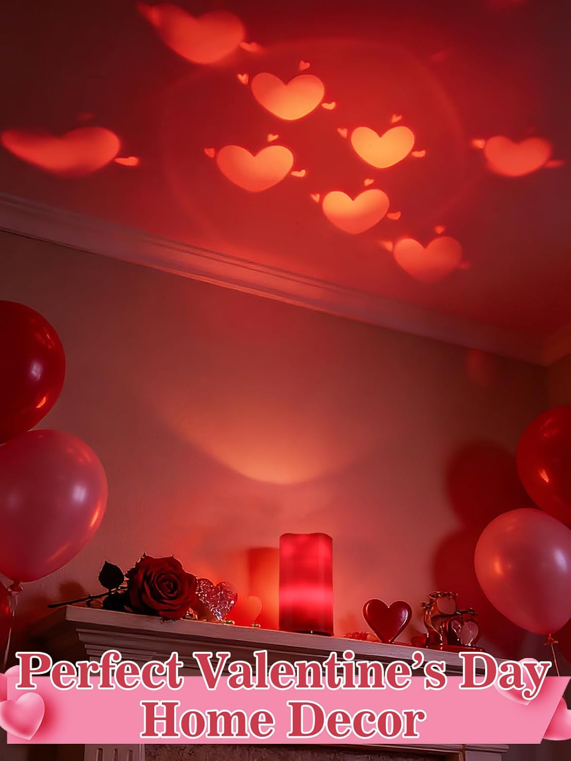 Alphatool Valentines Day Decorations LED Candle with Heart Projection - Red Flameless Candles Light, Romantic Valentines Day Decor for Date Night Party Home, Battery Operated