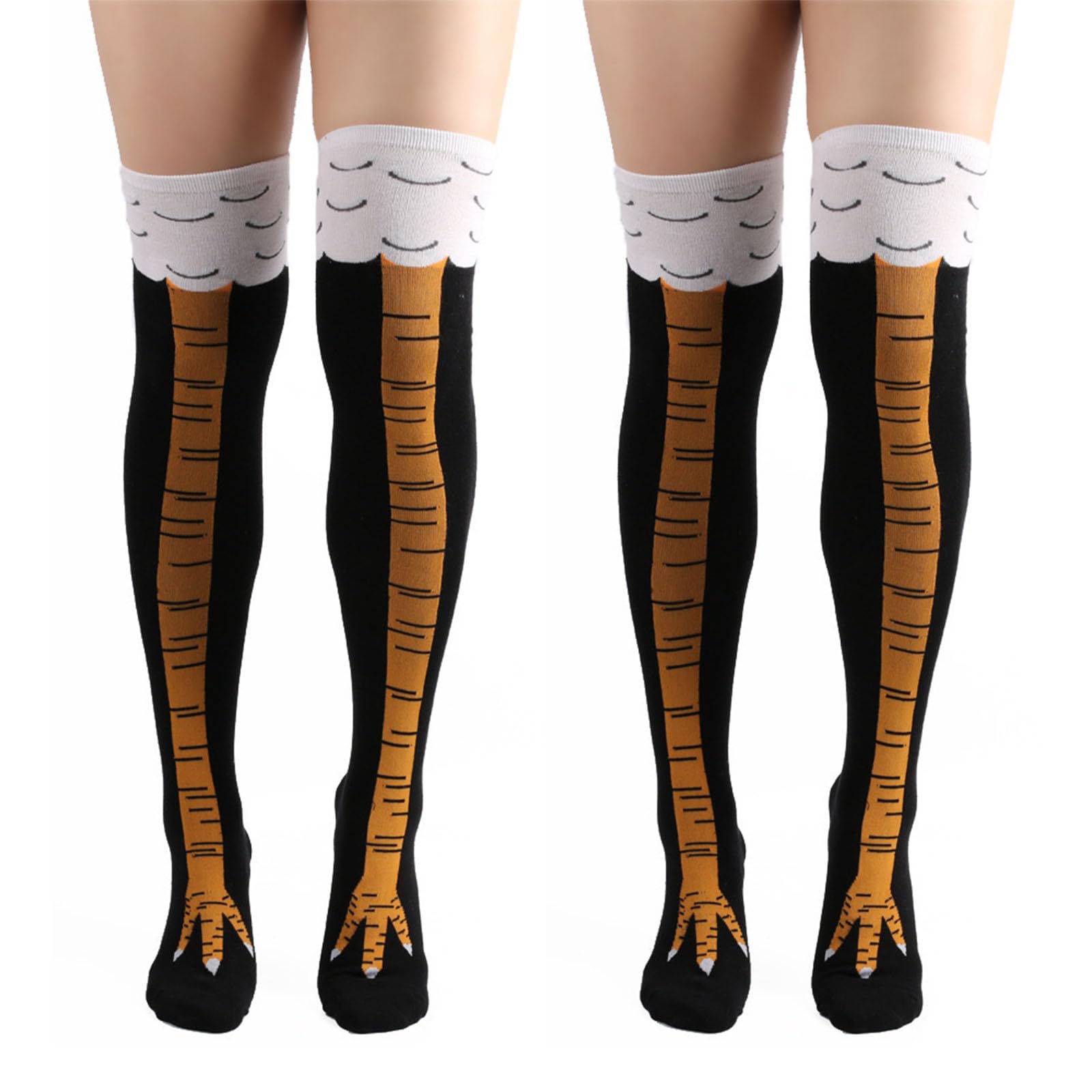 Madginine Women's Black 2 Pairs Chicken Leg & Feet Socks, Funny 3D Cartoon Animal Knee Thigh High Socks - Novelty Gifts For & Men (Black)