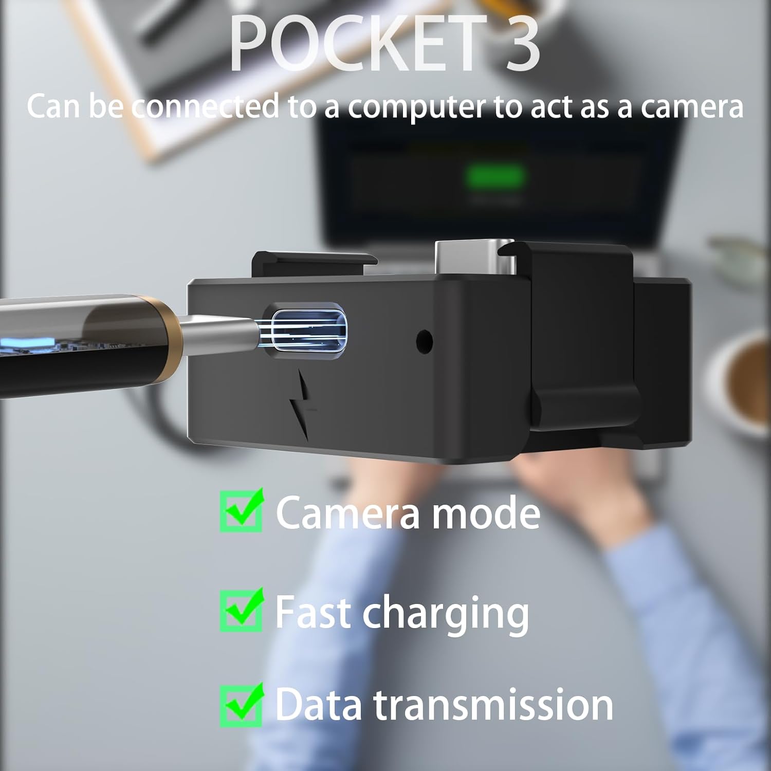 Quick Release Mini Tripod Kit for DJI Osmo Pocket 3, Type-C Full-Function Port Charging Adapter Base for Pocket 3 Accessories with 1/4 Screw Hole for Tripods