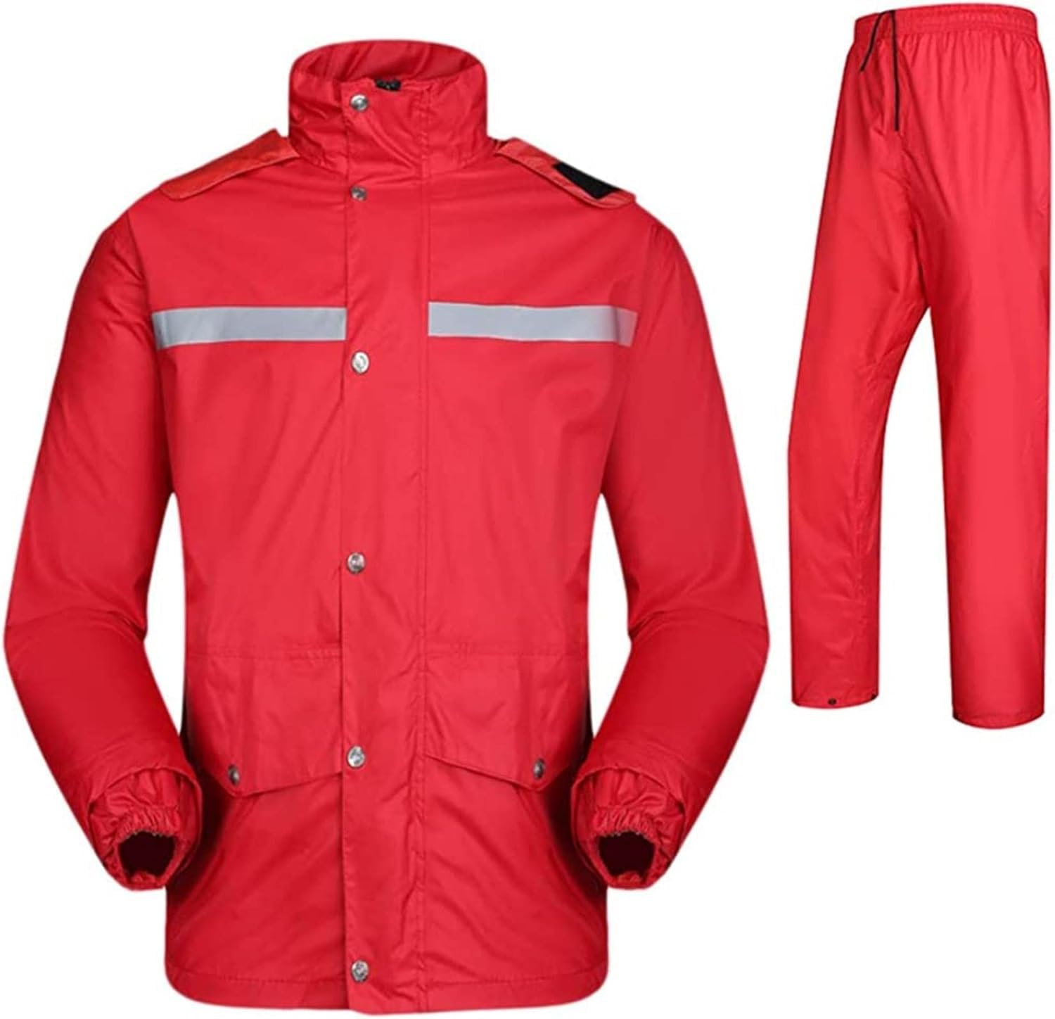 VUIKLCty Men's Raincoats And Women's Waterproof Raincoats, Hooded Rain Gear Work Clothes With Safety Reflective Strips(Red,4XL)