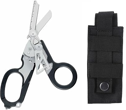 6 in 1 Emergency Response Shears, 6 Functions Scissors with Strap Cutter and Glass Breaker, Portable Pocket Multi Tool with Utility Holster Square
