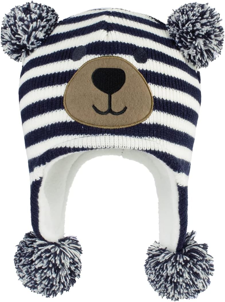Century Star Baby Boy Hat Winter Fleece Lined Hat Knit Earflap Kids Caps Infant Toddler Hats for Baby Girls with Pom Pom