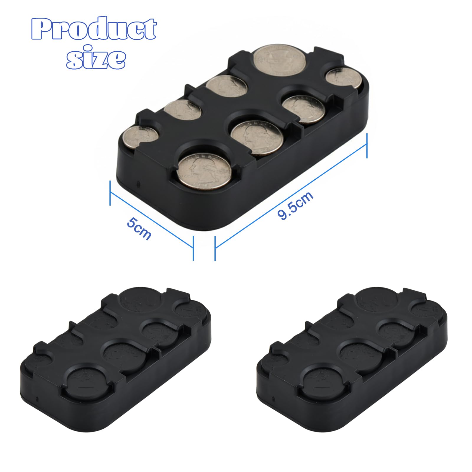 Portamonedas Clasificador Organizador de Monedas 8 Compartimentos 3x48 Moneda Fijación Rápida Negro