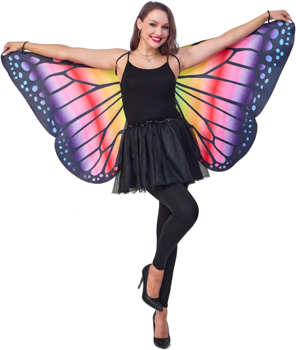 Seasons Rainbow Butterfly Wings Cape,Halloween Cape One Size for Women,One Size
