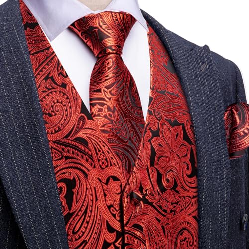 Image of Barry.Wang Men's Suit Vest Formal /Leisure Paisley Jacquard Silk Tie Pocket Square Waistcoat Set Wedding 5PCS