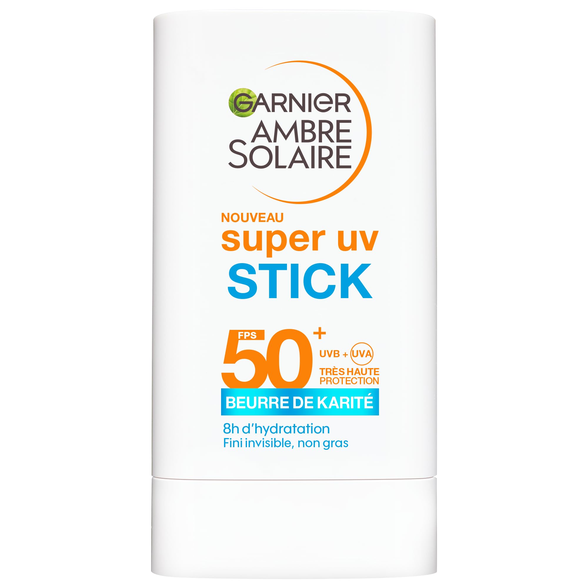 GARNIER - Ambre Solaire - Super UV Stick SPF 50+ Visage et Zones Sensibles - Protection Solaire Invisible - Hydrate et Protège la Peau des UV - Fini Non Gras - Tous Types de Peaux - 18GR