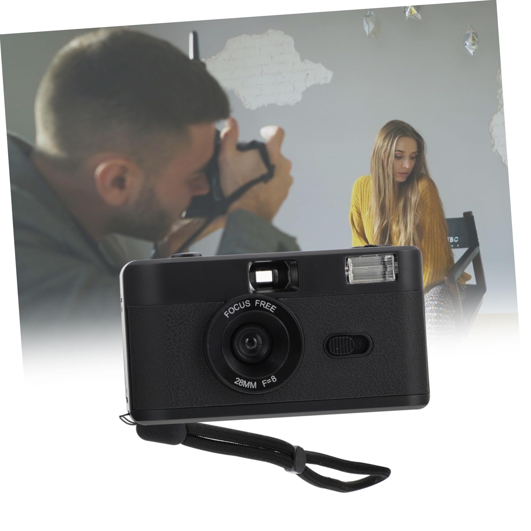 Gadpiparty Vintage Filmkamera aus ABS Wiederverwendbar mit Eingebautem Blitz Schwarz