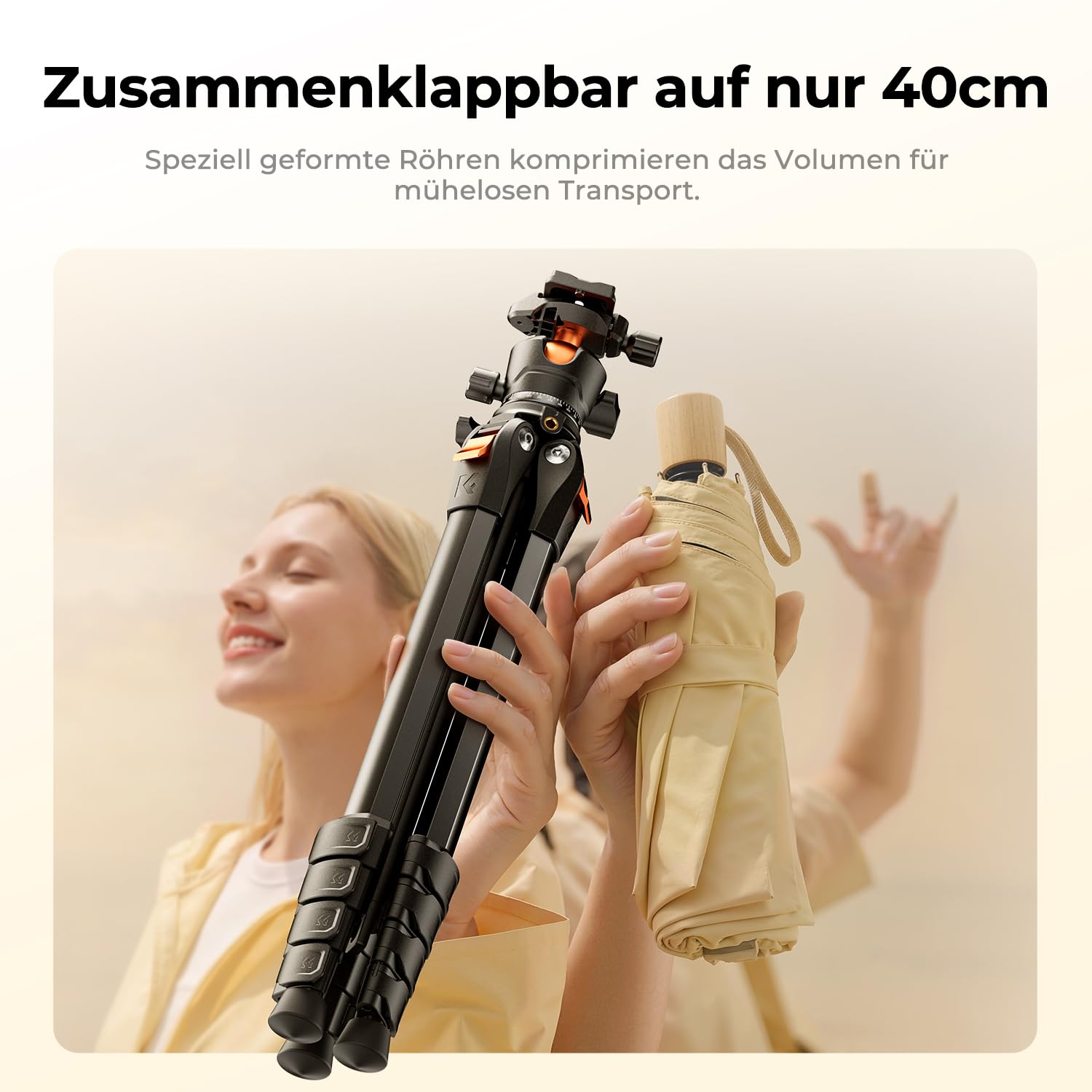 K&F CONCEPT Kamera Stativ Handy Stativ, Schwarz-Orange | Tripod für Smartphone mit Handy Tablet Halterung, Aluminium Reisestativ, Vorwärtsklappbar, 10KG+162CM, Kugelkopf A305A1+BH-40