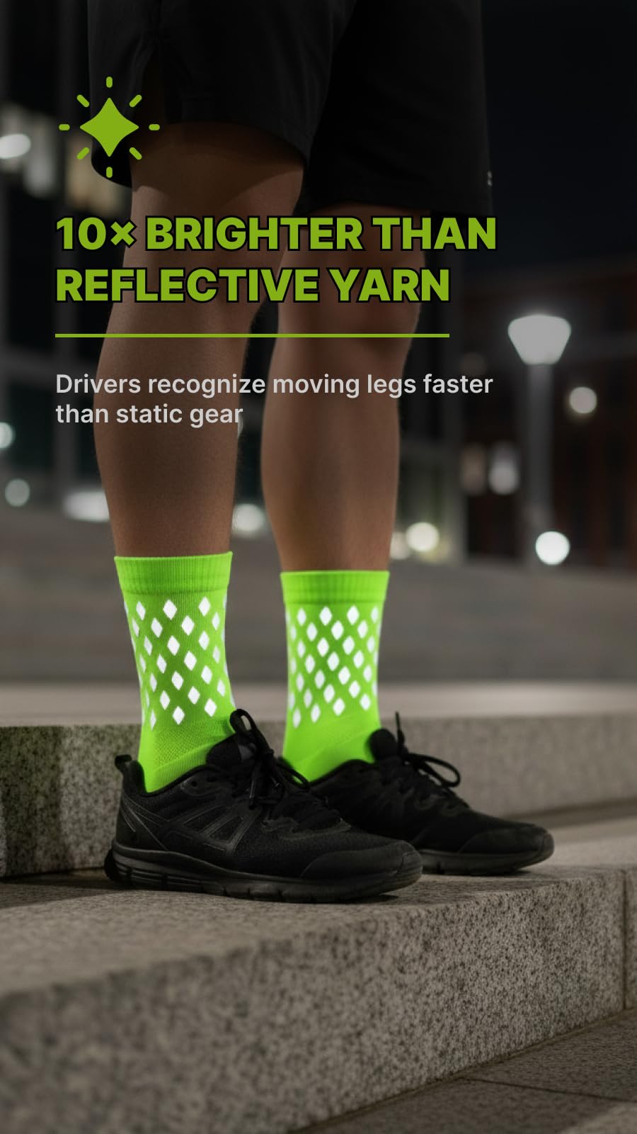 Calcetines reflectantes de ciclismo y correr - Equipo de running de seguridad nocturna, Amarillo-ventilado-3 pares, Large