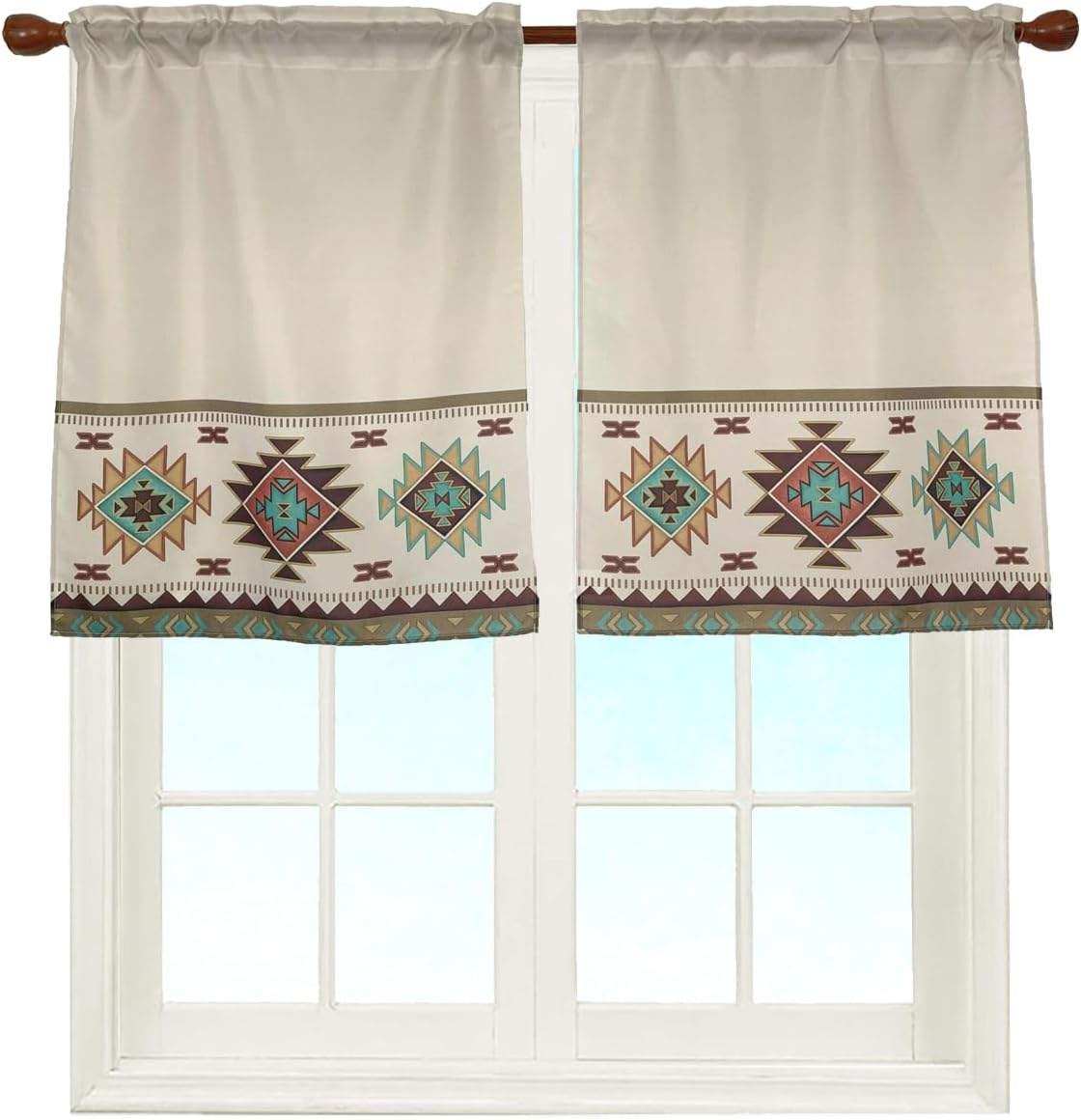 Set of 2 Southwest Tribal Navajo Aztec Fancy Abstract Geometric Ethnic Hipster Design Window Curtain Panels Each 28 X 36 Inches for Everyday Fall Holiday Christmas Decorations Rod Pocket - Image 4
