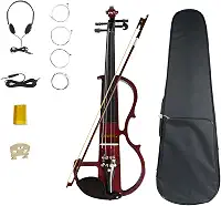 ENNBOM Conjunto introdutório de violino elétrico 4/4 para iniciantes de ébano silencioso violino elétrico (vinho)